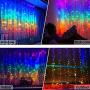 Rainbow Curtain Lights Greenke LED Curtain Lights Waterproof Fairy Lights Remote Timer Icicle Lights 8 Modes Twinkle Lights for Christmas, Party, Wedding, Bedroom Wall Decoration (7-Color)