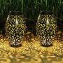 Solar Lanterns Outdoor Hanging,2 Pack Solar Moroccan Lantern Garden Outdoor Solar Lights with Handle Retro Metal Waterproof for Patio,Yard,Pathway Decorations (White-Tree Hollow)