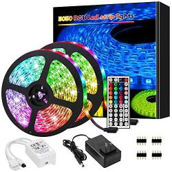 Led Strip Lights 32.8ft, 5050 RGB Led Lights, IP20 Non Waterproof Color Changing with 20 Colors 8 Light,LED Lights Strips Kit with 44 Keys IR Remote Controller 12V Power Supply (32.8ft)