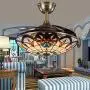 LITFAD 42 Inch Bowl LED Ceiling Fan with Invisible Blade Victorian Remote Control Frequency Conversion Semi Flushmount Light Tiffany Ceiling Light Pendant Chandelier for Dining Room Restaurant Hotel