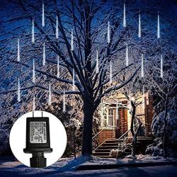 Meteor Shower Rain Light Masqudo LED Meteor Shower Light 30cm 10 Tube 240 LEDs Christmas Lights Falling Rain Drop Icicle String Lights for Christmas Trees Halloween Decoration Holiday (White UL Plug )