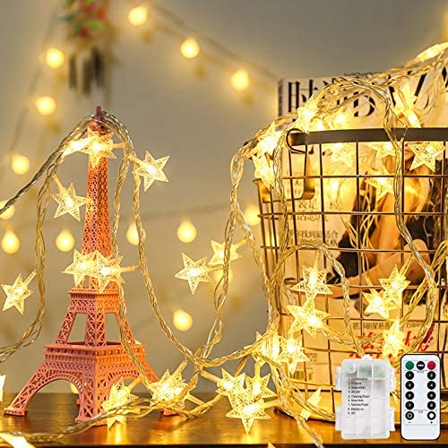 ANJAYLIA Star String Lights for Bedroom 20Ft 40LED with Remote, Waterproof 8 Modes Battery Powered Warm White Fairy Lights for Christmas Birthday Wedding Indoor