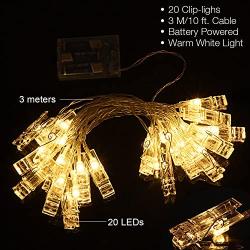 Photos Clips String Lights (10ft. Warm White) AOSTAR 20 LED Battery Operated Fairy String Lights for Bedroom Hanging Photos, Cards and Artworks Christmas Decoration