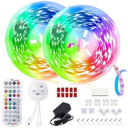 UMORNING 32.8ft LED Strip Lights Music Sync Color Changing LED Strips 40-Key Remote Sensitive Built-in Mic App Controlled Rope Lights, 5050 RGB Light Strips for Home Room Kitchen TV Decoration