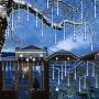 Blissun Falling Rain Lights, Meteor Shower Rain Drop Lights, 30cm 8 Tubes 288 LED Icicle Cascading Snow Falling Lights for Christmas Halloween Garden Trees Wedding Party Decorations (Blue)