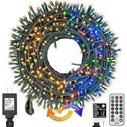 XUNXMAS Color Changing Christmas String Lights Indoor Outdoor 11 Modes, 109ft 300 LEDs Warm White Multi Color Fairy Lights, Connectable Waterproof Christmas Tree Lights with Timer Remote (Green Wire)