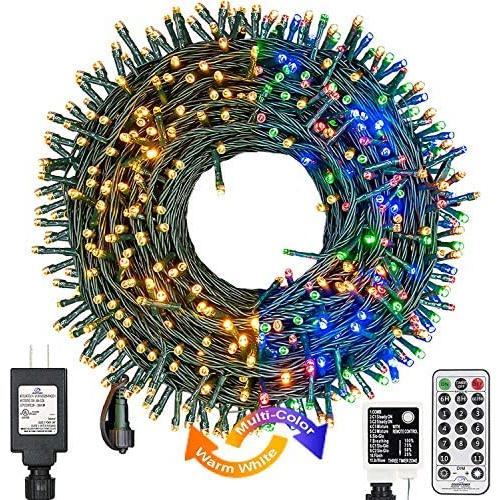 XUNXMAS Color Changing Christmas String Lights Indoor Outdoor 11 Modes, 109ft 300 LEDs Warm White Multi Color Fairy Lights, Connectable Waterproof Christmas Tree Lights with Timer Remote (Green Wire)