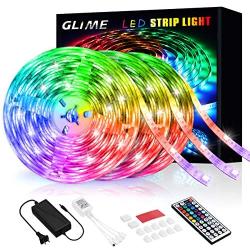 RGB LED Strip Lights 59ft, GLIME 18m Color Changing 5050 Lights for Bedroom with Remote for Home Lighting Kitchen Bedroom Flexible Strip Lights for Bar Home DIY Decoration（3 x 19.7ft）