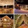 Solar String Lights Waterproof Holiday String Lights, Outdoor/Indoor String Lights, 8-Lighting Modes, Fairy Lights, Holiday Christmas Lights Decoration, 33ft, 100-LED, 2 Pack (Warm White)