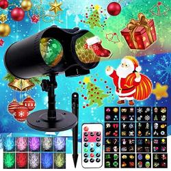 LED OceanWave Christmas Halloween Projector2-in-1 Lights Moving Patterns Xmas OutdoorIndoor Waterproof RemoteControl LightsMultiColor Lamp Decorative for Party RotatingEffect 16Slides 10Colors