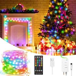 Popotan DreamColor LED Fairy Lights USB 16FT RGBIC Waterproof Copper Wire String Lights for Wedding Halloween Christmas, Music Sync, 8 Modes Twinkle Lights for Indoor Outdoor Room Bedroom Decor