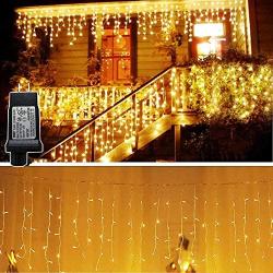 KNONEW LED Icicle Lights, 216 LEDs, 16.4ft, 8 Modes, Curtain Fairy Light Plug in for Indoor Outdoor, Wedding/Christmas/Halloween/Thanksgiving/Easter/Party Backdrops/Gazebo (Connected in Series)