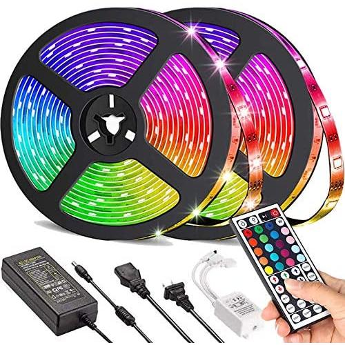 BESTKOO LED Strip Lights 32.8feet, RGB Light Strips Kit with 44 Keys IR Remote Controller, 2 roll of 16.4ft LED Lights Color Changing 5050 LED Tape Lights for Bedroom, Kitchen, Living Room