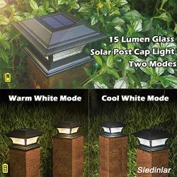 Siedinlar Solar Post Lights Outdoor Glass LED Fence Cap Light 2 Modes for 4x4 5x5 6x6 Posts Deck Patio Garden Decoration Warm White/Cool White Lighting Black (2 Pack)