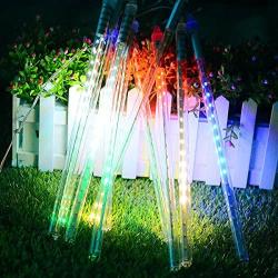 Solar Meteor Shower Rain Lights, 10 Tube 360 LEDs Outdoor Christmas String Light, Solar Powered Waterproof Snow Falling Raindrop Icicle Cascading Decoration Lights for Party Garden Home(Multi Color)