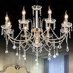 Crystal Chandeliers Lighting Fixture Ceiling Lights Fixture with Adjustable Height 9 Lights for Dining Room Chandelier, Corridor, Indoor, Modern Furniture for Living Room, Bedroom, Golden