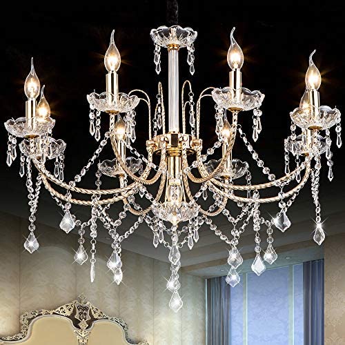 Crystal Chandeliers Lighting Fixture Ceiling Lights Fixture with Adjustable Height 9 Lights for Dining Room Chandelier, Corridor, Indoor, Modern Furniture for Living Room, Bedroom, Golden