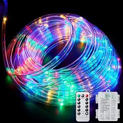 Ollivage LED Rope Lights Outdoor String Lights Battery Powered with Remote Control, 8 Modes Color Changing Waterproof LED Strip Lights Fairy Lights 40Ft for Christmas Party Camping Decoration, 1 Pack