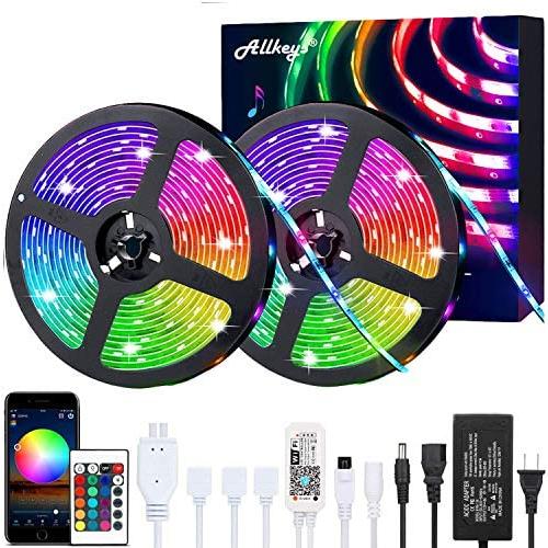 LED Strip Lights 32.8ft, Allkeys Led Lights Strip 5050 RGB 300 LEDs with 24 Keys IR Remote Controllers, LED Lights Color Changing Waterproof Music Sync APP Control for Bedroom Party Home Decoration