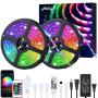 LED Strip Lights 32.8ft, Allkeys Led Lights Strip 5050 RGB 300 LEDs with 24 Keys IR Remote Controllers, LED Lights Color Changing Waterproof Music Sync APP Control for Bedroom Party Home Decoration