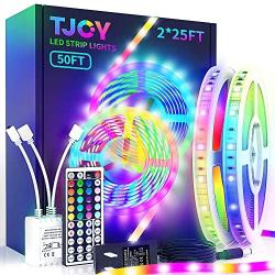 50ft TJOY LED Strip Lights, Superior RGB 5050 LED, Rope Lights Strip with 44 Key IR Remote for Ceiling, Room, TV, Cupboard, Bedroom, DIY Decoration, Party, Festival, Christmas, 2x25ft