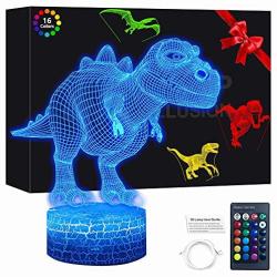 4 Pcs 3D Dinosaur Night Light, 3D Dinosaur Lamp, 16 Color Changing Night Lights, Remote Control Animal Toys Night Light, Bedroom Home for Boys Girls and Kids Birthday Xmas Gift BLUELAMP 8503