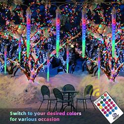 Slashome Colorful LED Icicle Lights, 8-Count 96 LED Colors Dimmable Christmas Lights Outdoor,Weatherproof RGB Lights with Remote, for Christmas Patio Yard Garden Xmas Wedding Party Decor