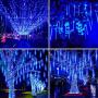 JMEXSUSS Christmas Lights Meteor Shower Rain Lights Solar Powered Meteor Shower Lights 30cm 8 Tube 144 LEDs, Blue Meteor Lights Led Falling Rain Lights for Xmas Tree Weeding Party