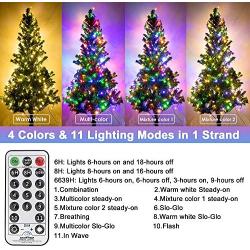 XUNXMAS Color Changing Christmas String Lights Indoor Outdoor 11 Modes, 109ft 300 LEDs Warm White Multi Color Fairy Lights, Connectable Waterproof Christmas Tree Lights with Timer Remote (Green Wire)