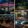 BRTLX Outdoor LED String Light, 100Ft Color Changing RGBW Dimmable Waterproof Commercial Grade Hanging Patio String Lights with 32 Shatterproof Bulbs(2 Spare Bulbs) for Backyard Garden Party (100FT)