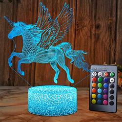 SZLTZK Unicorn Light for Girls 3D Optical Illusion Unicorn Lamp Bedroom Light Best Birthday Christmas Gifts with Dimmable Smart Touch Remote Control for Girl Boy Kid Child