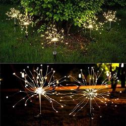 Solar Garden Lights Solar Firework Lights Solar Powered String Light with 2 Lighting Modes Twinkling and Steady-ON for Garden, Patio, Yard, Flowerbed, Parties (Warm White)