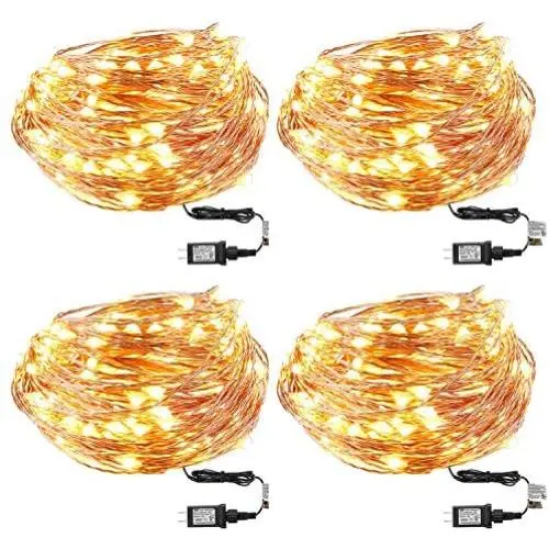 Engilen Fairy Lights 4 Pack 49.2ft 150 LED String Lights UL588 Listed Power Adapter Copper Wire Decorative Lights, Warm White