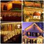ILLUMINEW Icicle Lights, Christmas Fairy Hanging Lights 306 LED, 8 Modes Window Curtain Lights Outdoor, Falling Lights for Wedding Party Garden Home Bedroom Indoor/Outdoor Decoration (Warm White)