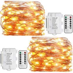 Koopower 2 Pack Outdoor String Lights 16ft 50 LEDs Battery Operated Fairy Lights 8 Mode Waterproof Copper Wire Lights for Bedroom, Garden, Easter, Xmax Decoration Warm White (Remote and Timer)