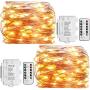Koopower 2 Pack Outdoor String Lights 16ft 50 LEDs Battery Operated Fairy Lights 8 Mode Waterproof Copper Wire Lights for Bedroom, Garden, Easter, Xmax Decoration Warm White (Remote and Timer)