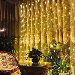 100 Led Net Curtain Fairy Light String Warm White Battery Powered, 8 Modes Remote Timer Dimmable Garden Patio Mesh Lighting for Bush Deck Fence Wall Party Wedding Christmas Decor (4.9ft x 4.9ft)