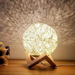 Romantic Night Light Creative INS Wind Starry Table lamp Bedroom Bedside lamp Fantasy Rattan Ball Moon Light (Light Yellow, Button Switch)