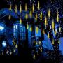 Solar Light Outdoor,MUEQU Waterproof Christmas String Lights Solar LED Meteor Shower Rain Lights Falling Raindrop Light 8Tubes 288LED Fairy Lights for Xmas Tree Garden Party Decor (Warm White)