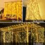 OurWarm LED Curtain Lights, 300 LED 8 Lighting Modes Fairy String Light Remote Control Decoration for Bedroom Window Wedding Party Home Garden Indoor Outdoor, IP68 Waterproof 9.9ft X 9.9ft, Warm White