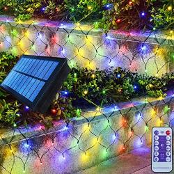 Homeleo Solar Net Lights for Christmas Decorations, Multicolored Remote Outdoor Mesh Fairy Lights for Patio Bushes Xmas Tree Wedding Party Garden Fence Decorations(180 LED, 10ft x 4.9ft)