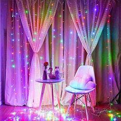 Qunlight Star 304 LED 9.8ftx9.8ft 30V 8 Modes with Memory Window Curtain String Lights Wedding Party Home Garden Bedroom Outdoor Indoor Wall Decorations (Multicolor)