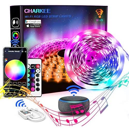 Led Strip Lights, Charkee Smart Led Lights, 16.4ft 5050 Color Changing Strip with Remote, WiFi Led Light Strips with Alexa and Google Assistant for Room, Bedroom, Kitchen, Decoration