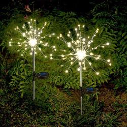 Solar Garden Lights Solar Firework Lights Solar Powered String Light with 2 Lighting Modes Twinkling and Steady-ON for Garden, Patio, Yard, Flowerbed, Parties (Warm White)