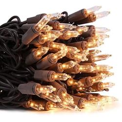 LIDORE Super Bright Clear Mini Christmas Tree Lights. Gift for Decoration. End to End Connection. 100 Count Bulbs on Brown Wire