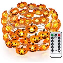 Brizled Pumpkin Halloween String Lights, 40 LED 13.12ft 8 Modes Battery Powered Fairy Lights with Remote & Timer, Flexible Copper Wire Jack-O-Lantern Lights for Halloween Party Decorations, Warm White