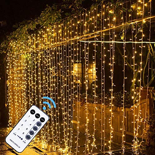 MAGGIFT 304 LED Curtain String Lights, 9.8 x 9.8 ft, 8 Modes Plug in Fairy String Light with Remote Control, Christmas, Backdrop for Indoor Outdoor Bedroom Window Wedding Party Decoration, Warm White