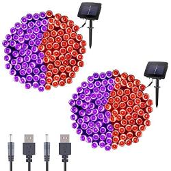 Qunlight Solar String Lights 72ft 200 LED Outdoor Waterproof USB Solar Powered 2 Modes with Timer Function Decorative Lighting for Patio Law Xmas Garden Homes Party Decore(Purple&Red 2pcs)