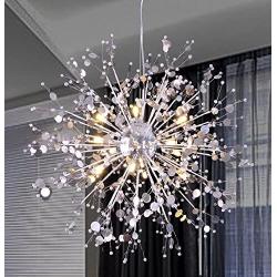 GDNS 12 Pcs Lights Chandeliers Firework LED Light Stainless Steel Crystal Pendant Lighting Ceiling Light Fixtures Chandeliers Lighting,Dia 23.5 inch