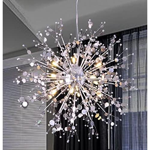 GDNS 12 Pcs Lights Chandeliers Firework LED Light Stainless Steel Crystal Pendant Lighting Ceiling Light Fixtures Chandeliers Lighting,Dia 23.5 inch